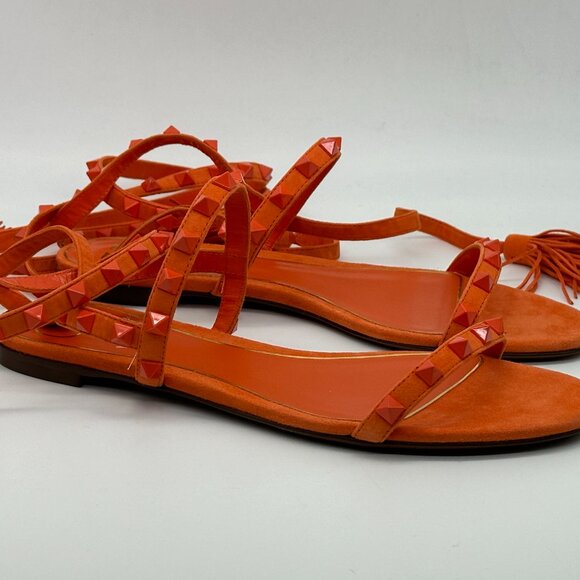 Valentino Rockstud Studded Suede Ankle Tie Flat Gladiator Sandals Shoes - Picture 5 of 12